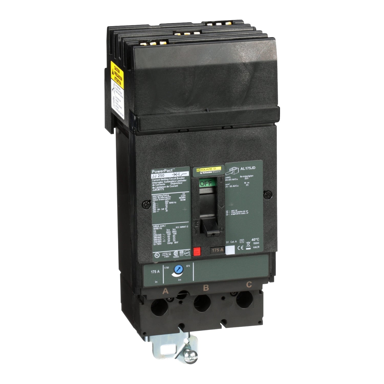 JJA36175 - Schneider Electric - I-Line Plug-In 175 Amp 3 Pole 600 Volt Square D Molded Case Circuit Breaker