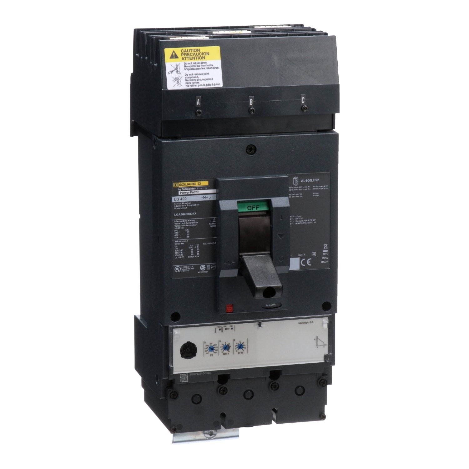 LGA36400U31X - Schneider Electric - Plug-In 400 Amp 3 Pole 600 Volt Square D Circuit Breaker