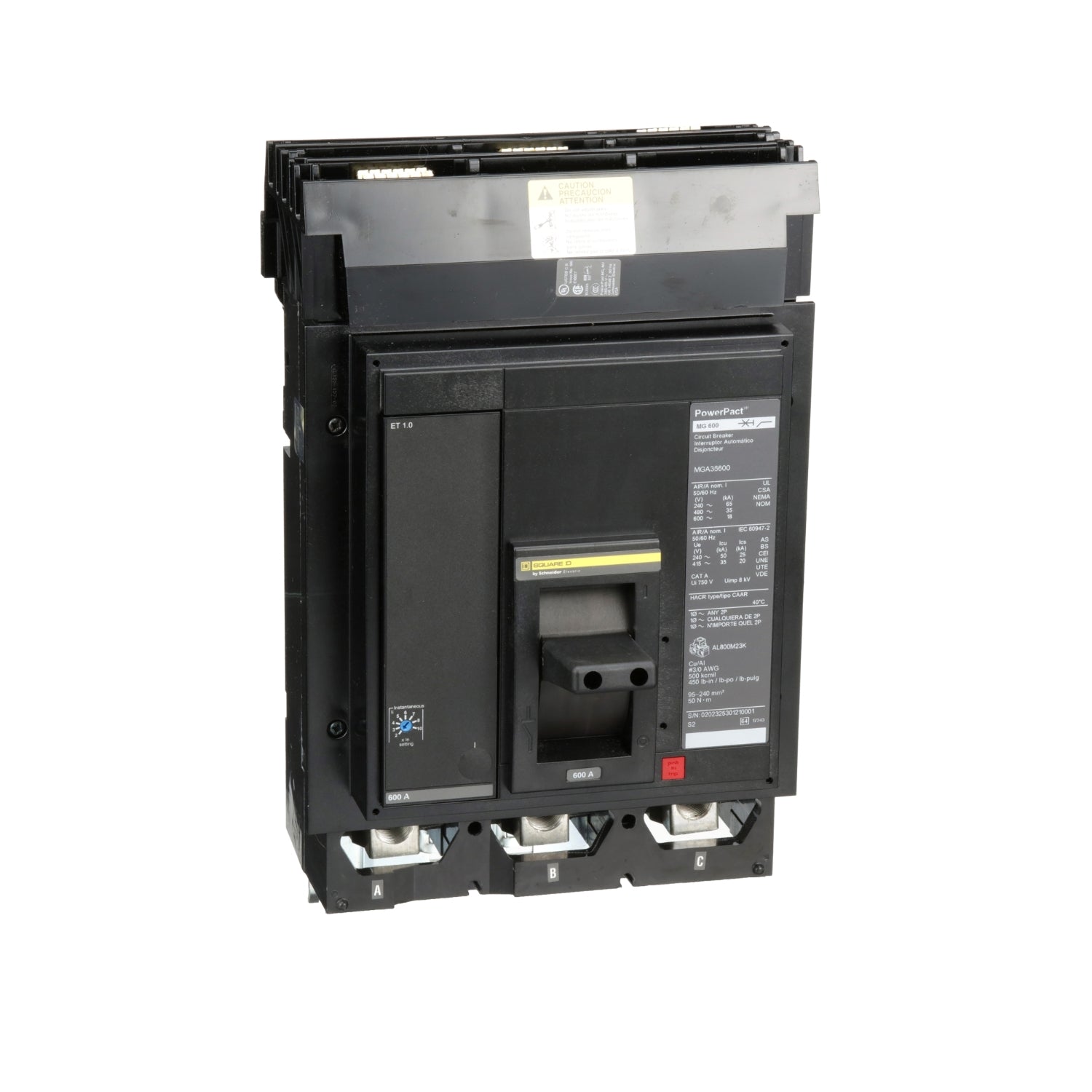 MGA36600 - Schneider Electric - I-Line Plug-In 600 Amp 3 Pole 600 Volt Square D Molded Case Circuit Breaker