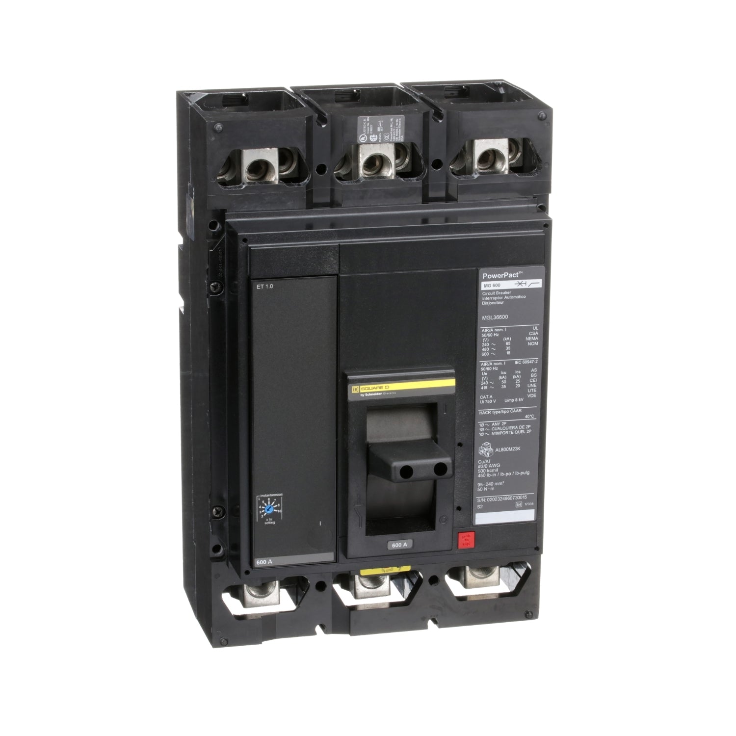 MGL36600 - Schneider Electric - Feed-Thru 600 Amp 3 Pole 600 Volt Square D Molded Case Circuit Breaker