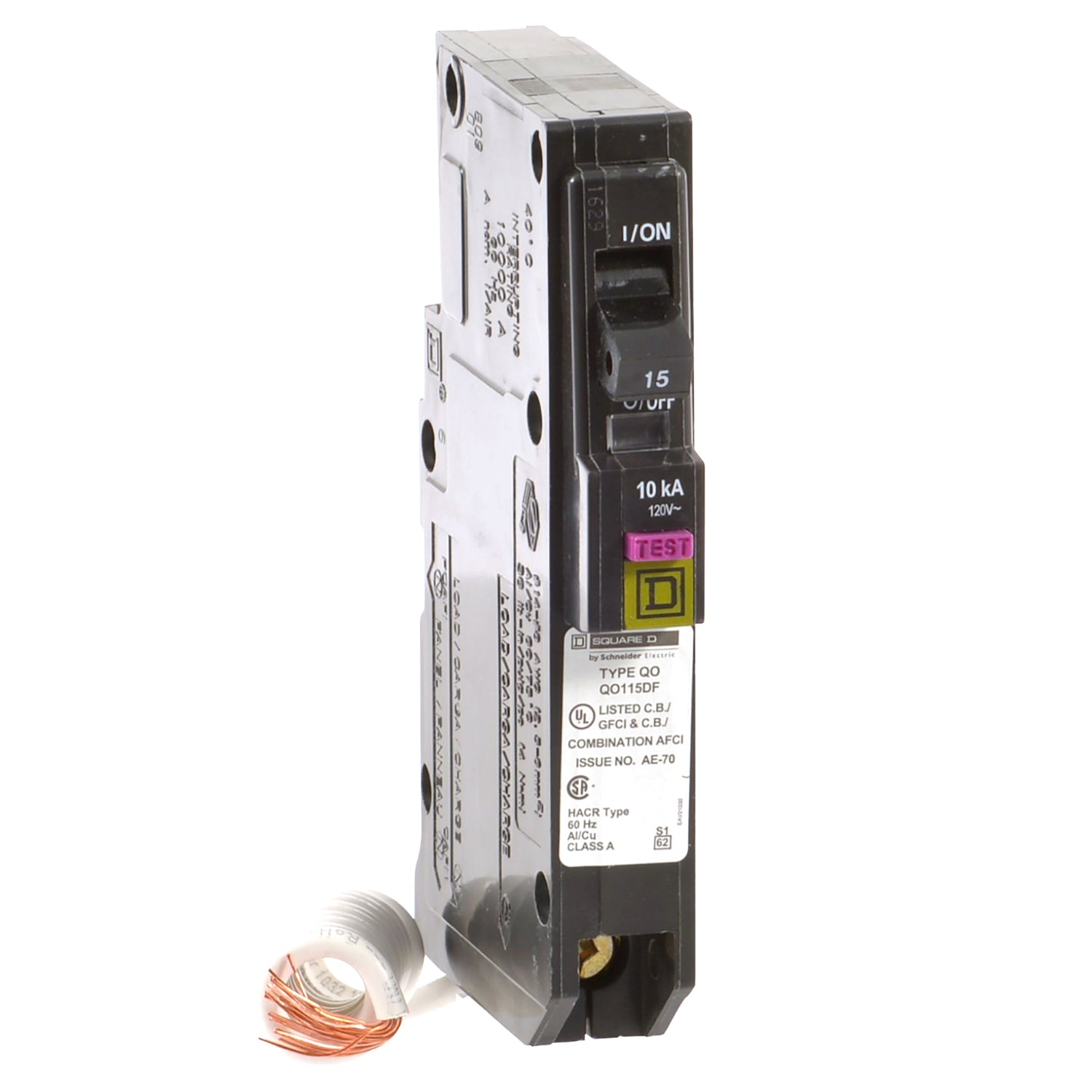 QO115DF - Schneider Electric - Plug-In 15 Amp 1 Pole 120 Volt Square D Dual Function Circuit Breaker