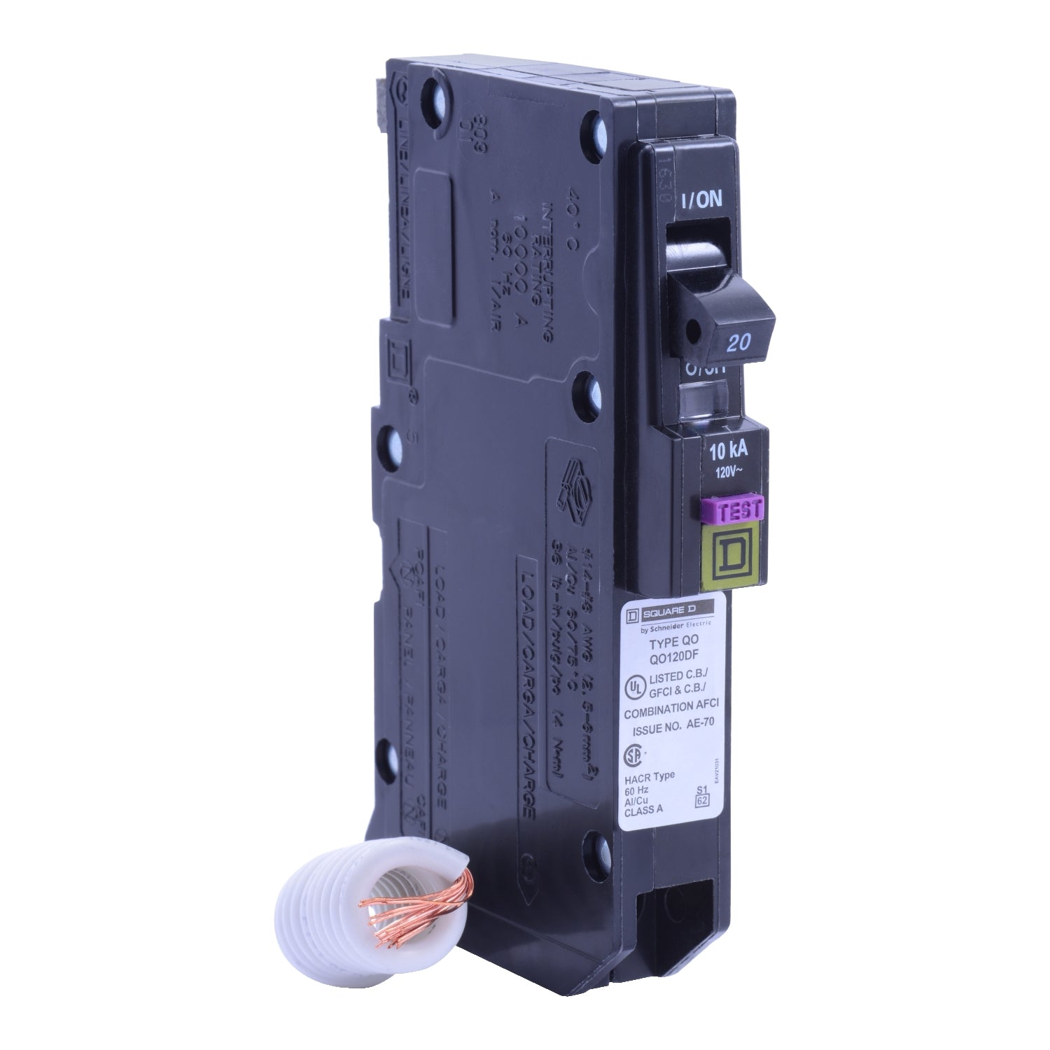 QO120DF - Schneider Electric - Plug-In 20 Amp 1 Pole 120 Volt Square D Dual Function Circuit Breaker