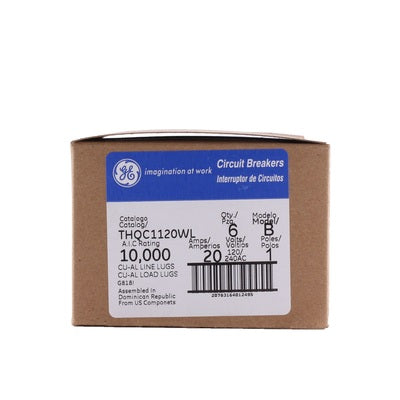 THQC1120WL - General Electric - Feed-Thru - 20 Amp - 1 Pole - 120 Volt Q-Line Miniature Circuit Breakers