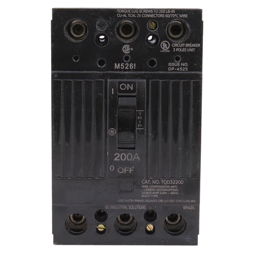 TQD32200WL - General Electric - 200A 240V 3-Pole Molded Case Circuit Breaker TQD Frame Thermal Magnetic