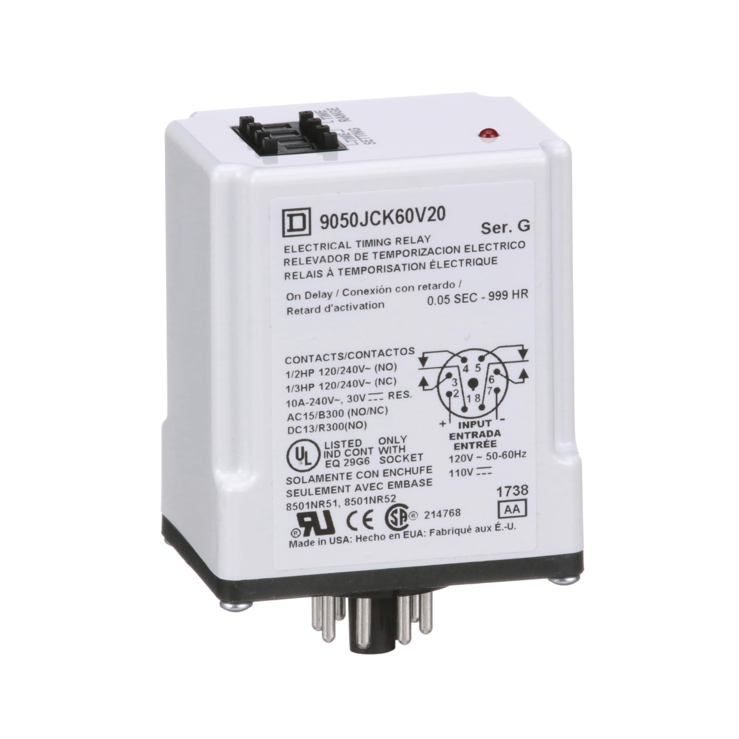 9050JCK60V20 - Schneider Electric - 10 Amp 240 Volt Square D Timer Relay