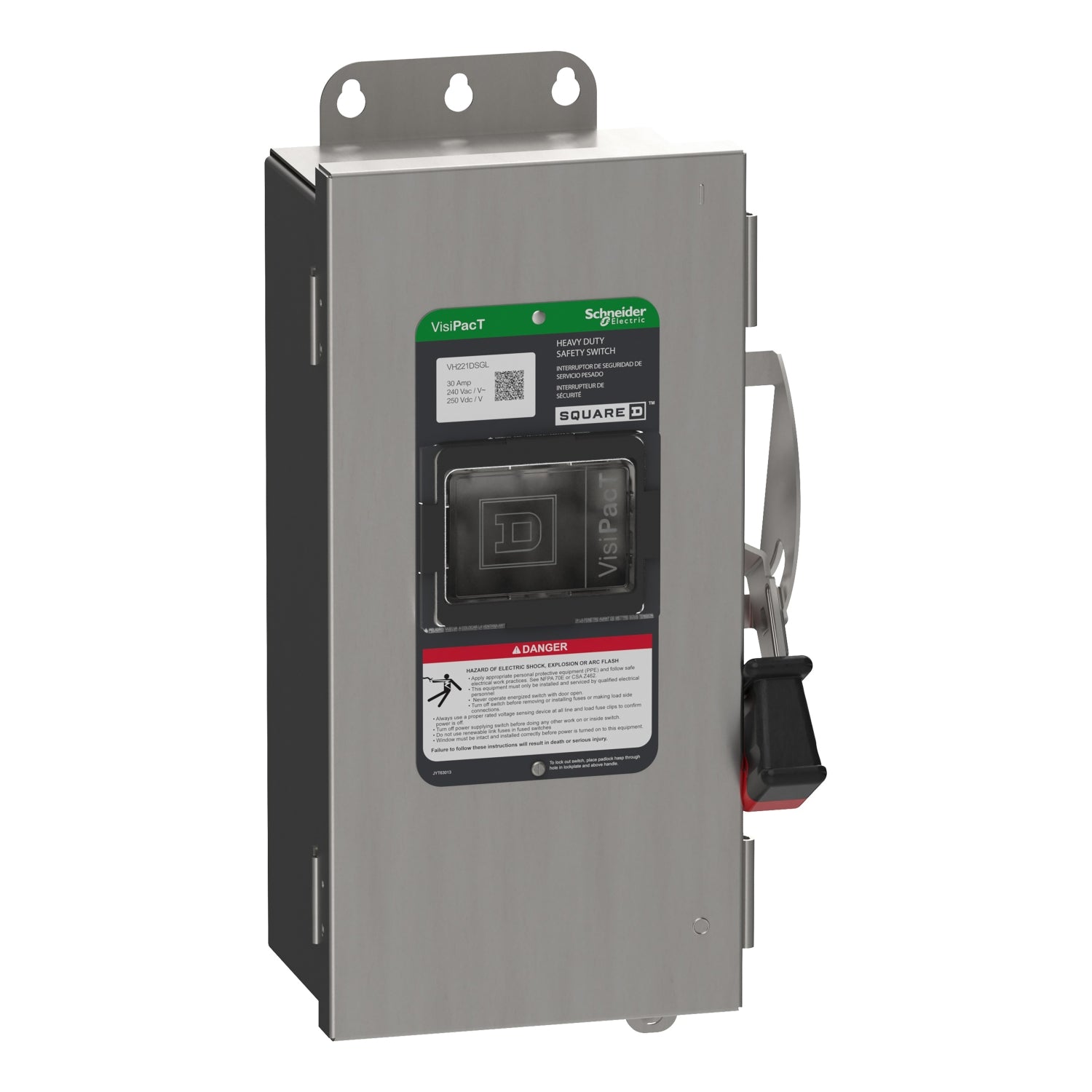 VH221DSGL - Schneider Electric - 100A 240V Square D VisiPacT Heavy Duty Safety Switch 2Pole NEMA 3R Door Interlock
