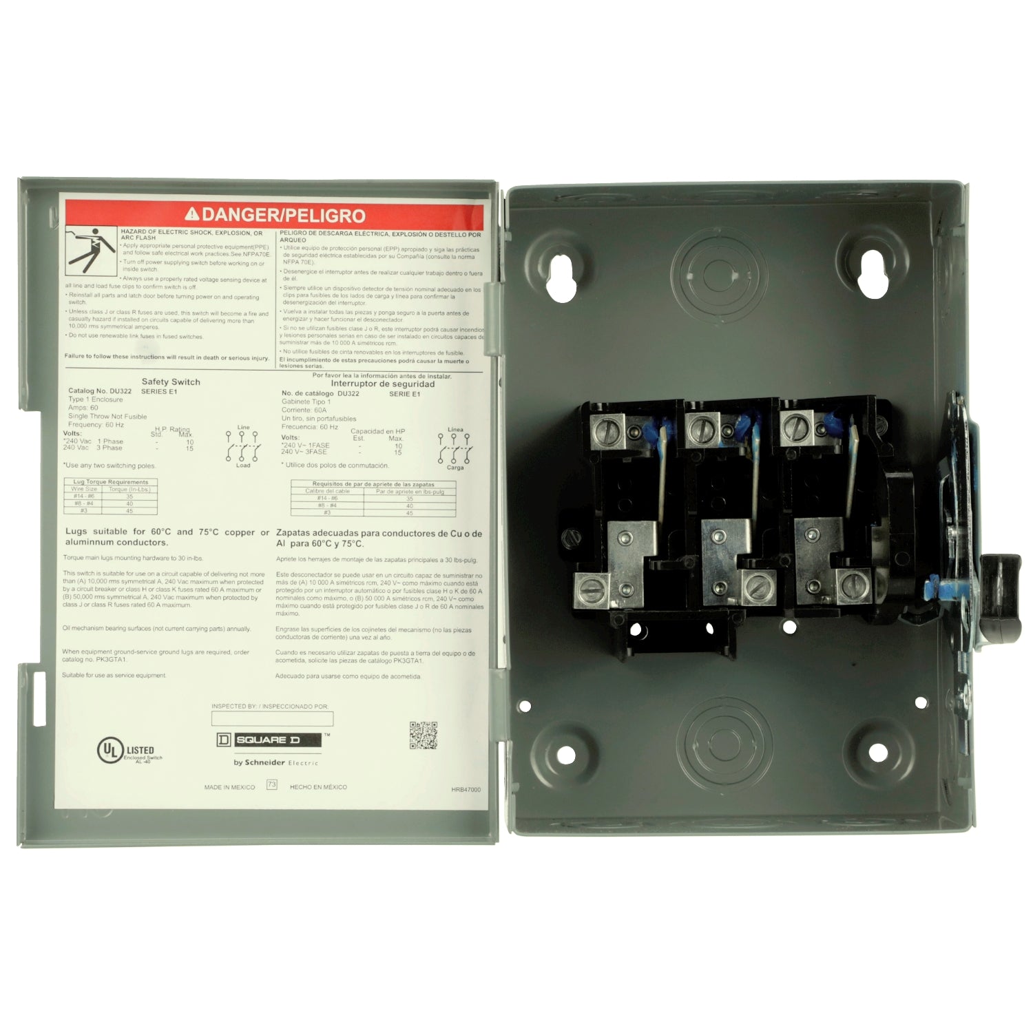 DU322 - Schneider Electric - 200A 240V Square D Disconnect 3Pole NEMA 3R