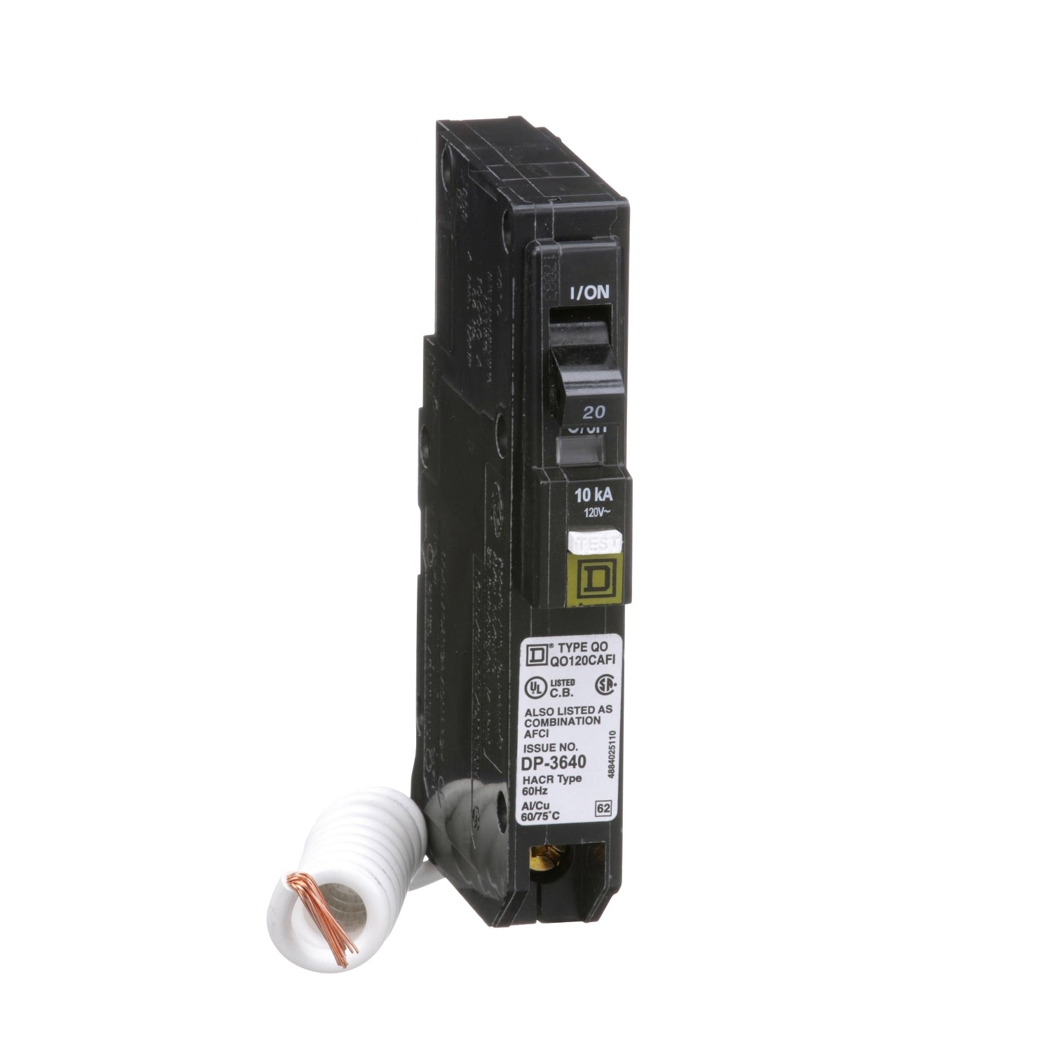 QO120CAFI - Schneider Electric - Plug-In 20 Amp 1 Pole 120 Volt Square D Circuit Breaker