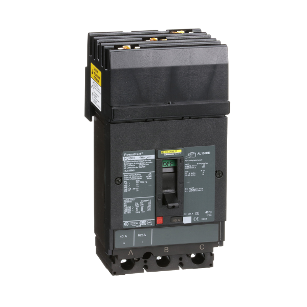 HJA36060 - Circuit breaker, PowerPacT H, 60A, 3 pole, 600VAC, 25kA, I-Line, thermal magnetic, 80%, ABC