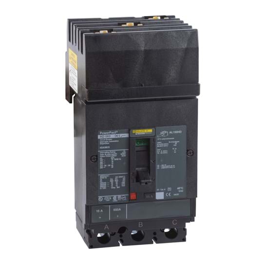 HDL36015 - Schneider Electric - Feed-Thru 15 Amp 3 Pole 600 Volt Square D Molded Case Circuit Breaker