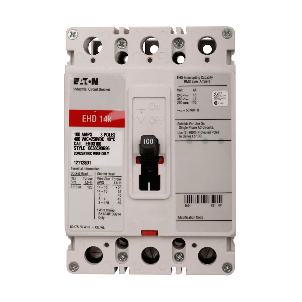 EHD3050L - Eaton Cutler-Hammer - Feed-Thru 50 Amp 3 Pole 480 Volt Molded Case Circuit Breakers