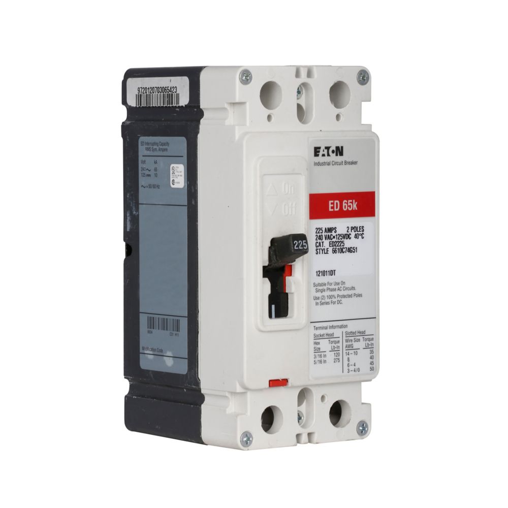 ED2225L - Eaton Cutler-Hammer - Feed-Thru 225 Amp 2 Pole 240 Volt Eaton - Molded Case Circuit Breaker