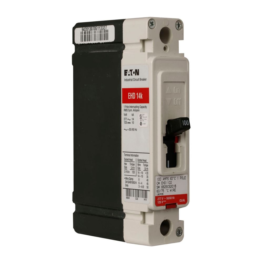 EHD1080L - Eaton Cutler-Hammer - Feed-Thru 80 Amp 1 Pole 277 Volt Molded Case Circuit Breaker