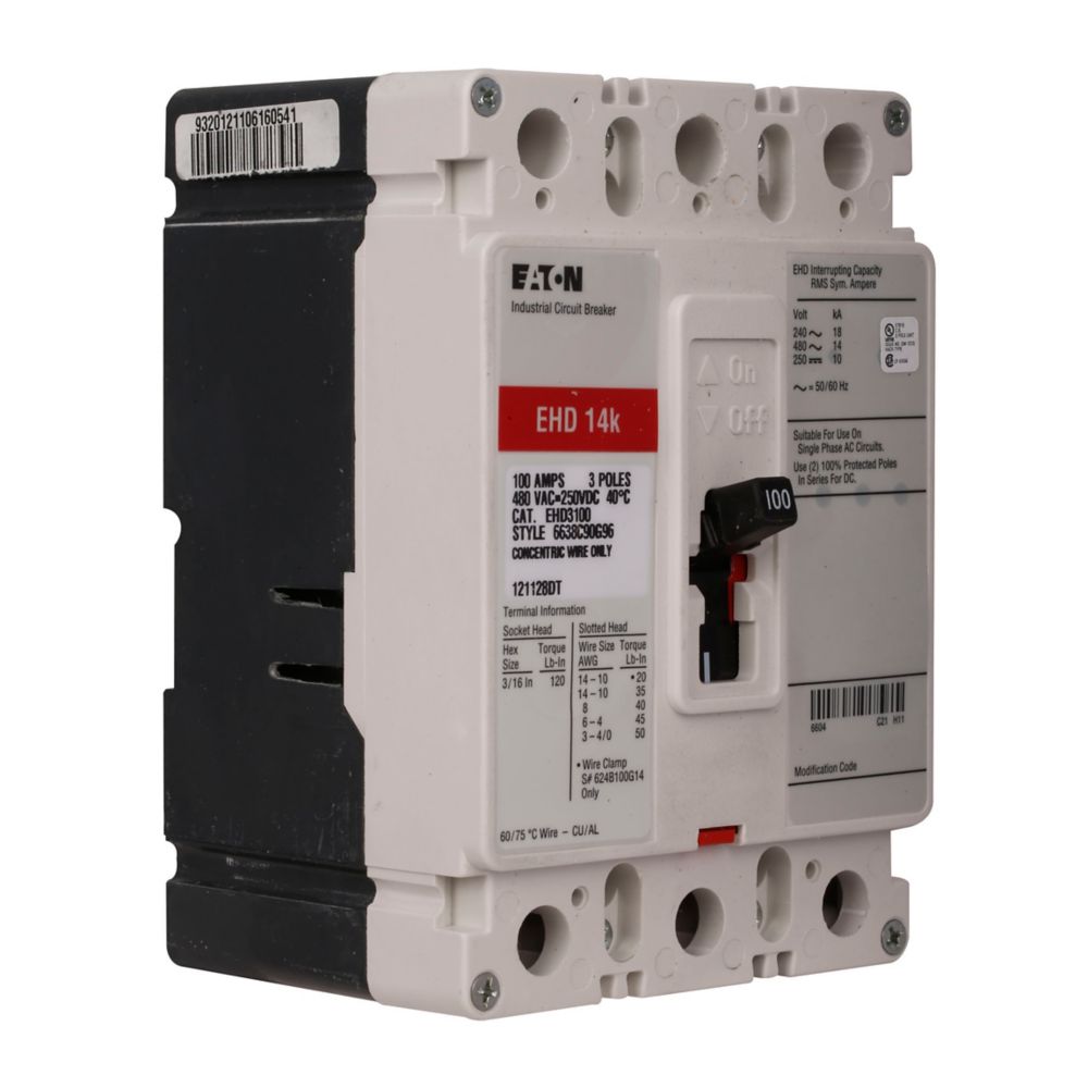 EHD3015L - Eaton Cutler-Hammer - Feed-Thru 15 Amp 3 Pole 480 Volt Molded Case Circuit Breakers