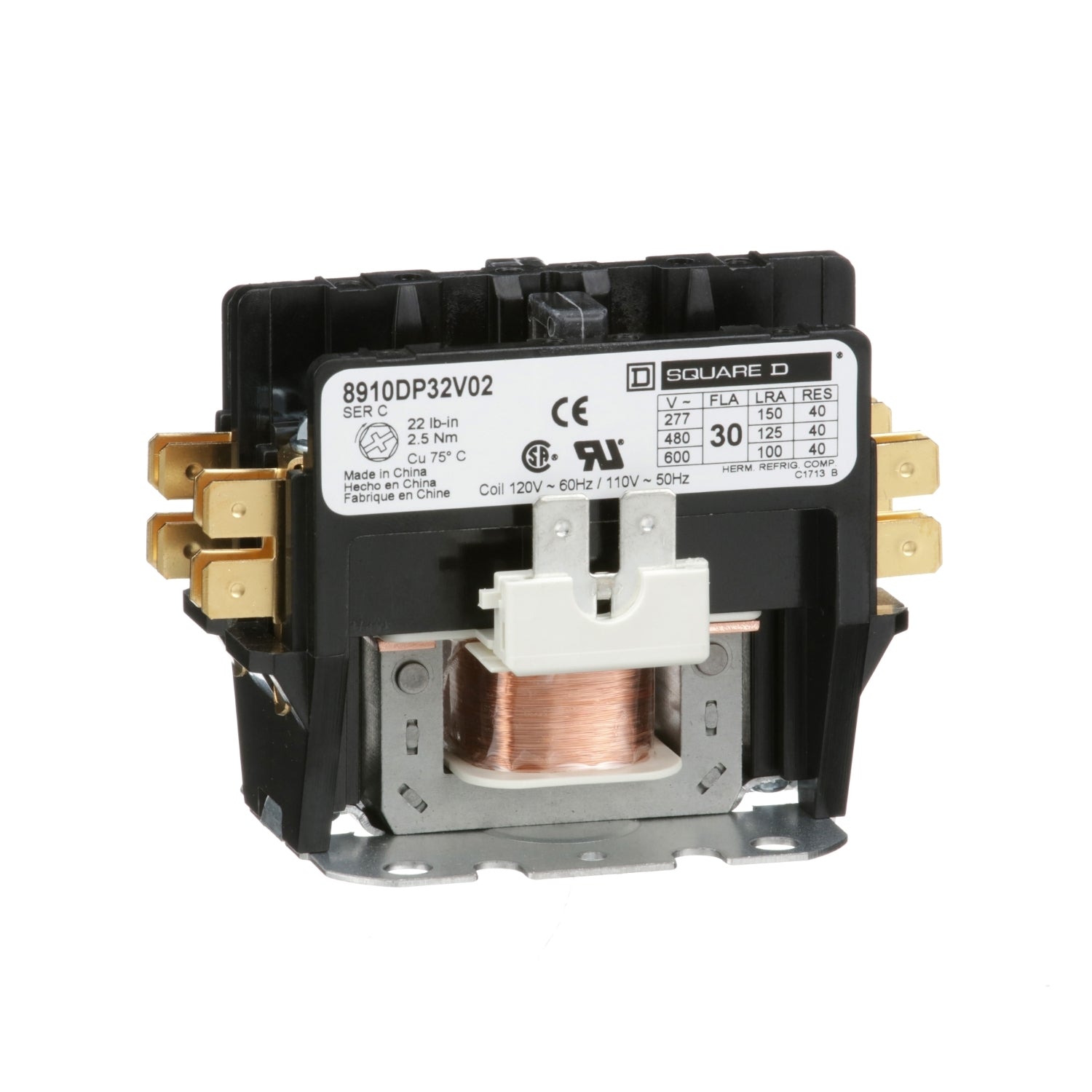 8910DP32V02 - Schneider Electric - 30 Amp 2 Pole 600 Volt Square D Definite Purpose Contactors