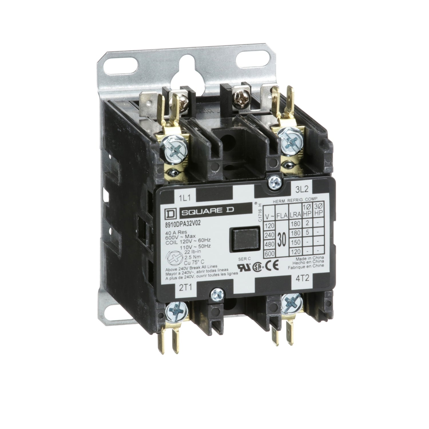 8910DPA32V02 - Schneider Electric - 30 Amp 2 Pole Square D Definite Purpose Contactor
