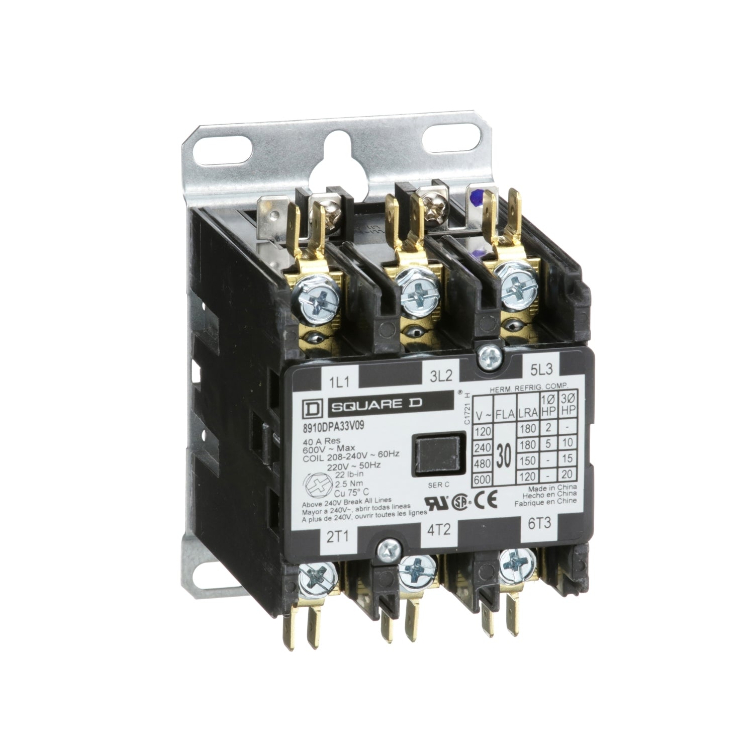 8910DPA33V09 - Schneider Electric - 30 Amp 3 Pole  Square D Definite Purpose Contactor