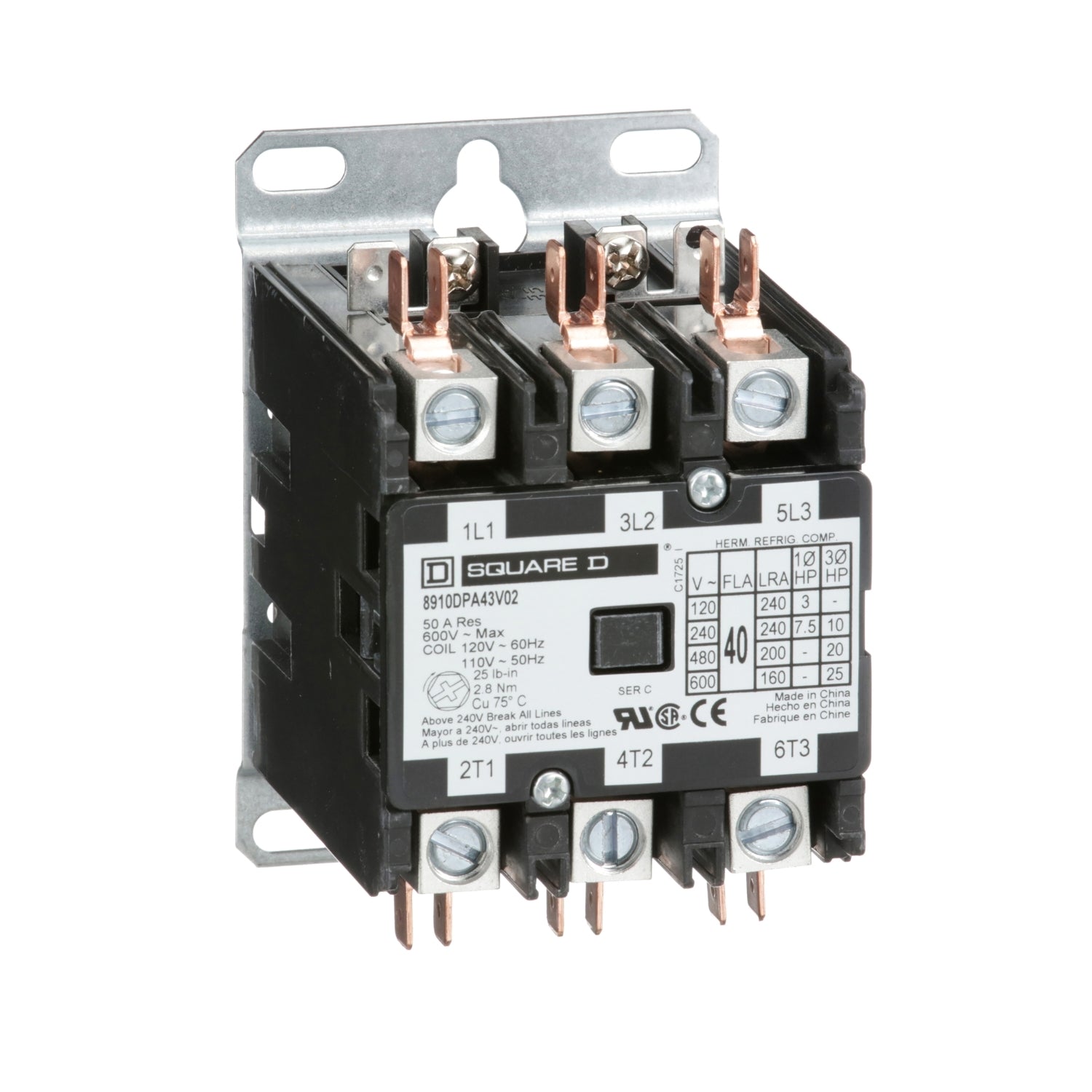 8910DPA43V02 - Schneider Electric - 40 Amp 3 Pole  Square D Definite Purpose Contactor