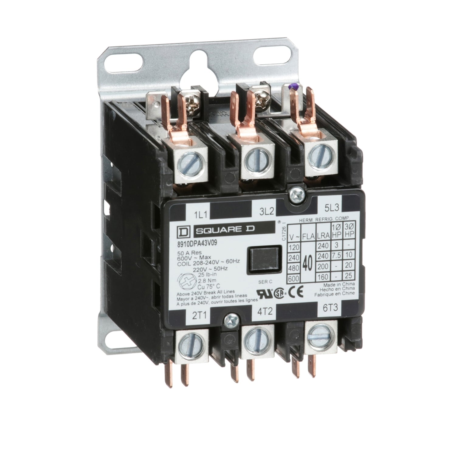 8910DPA43V09 - Schneider Electric - 40 Amp 3 Pole  Square D Definite Purpose Contactor