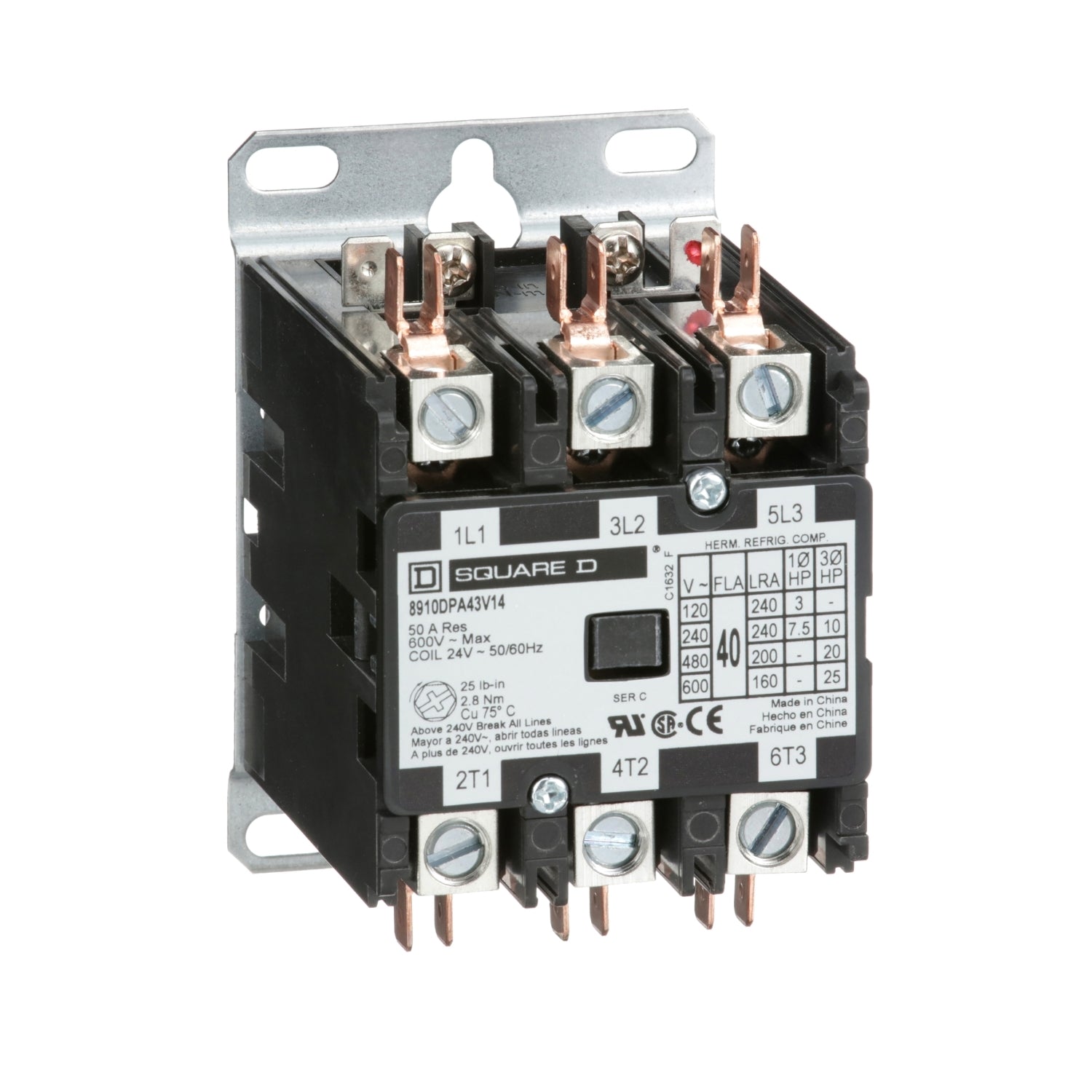 8910DPA43V14 - Schneider Electric - 40 Amp 3 Pole  Square D Definite Purpose Contactor