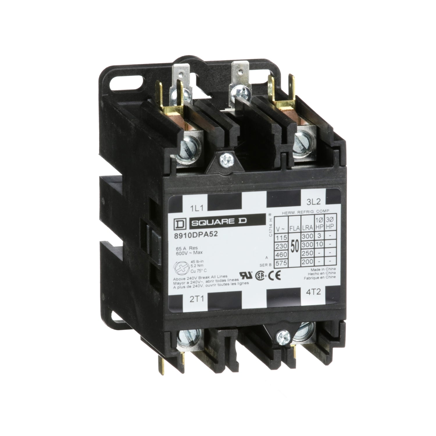8910DPA52V02 - Schneider Electric - 50 Amp 2 Pole Square D Definite Purpose Contactor