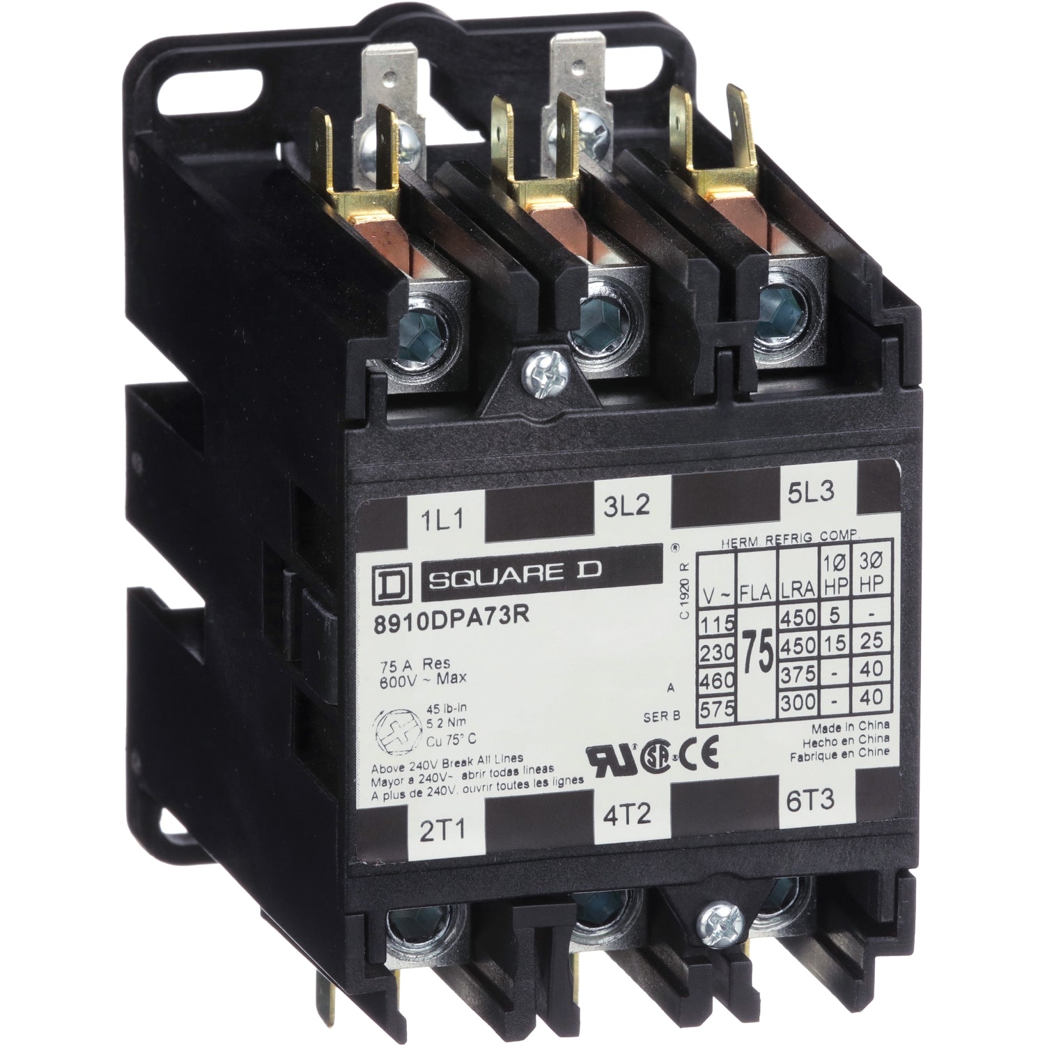 8910DPA73RV02 - Schneider Electric - 75 Amp 600 Volt Square D  Contactor