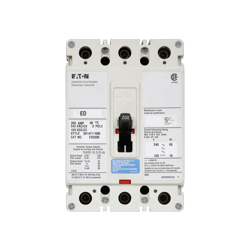 ED3200L - Eaton Cutler-Hammer - Feed-Thru 200 Amp 3 Pole 240 Volt Eaton - Molded Case Circuit Breakers