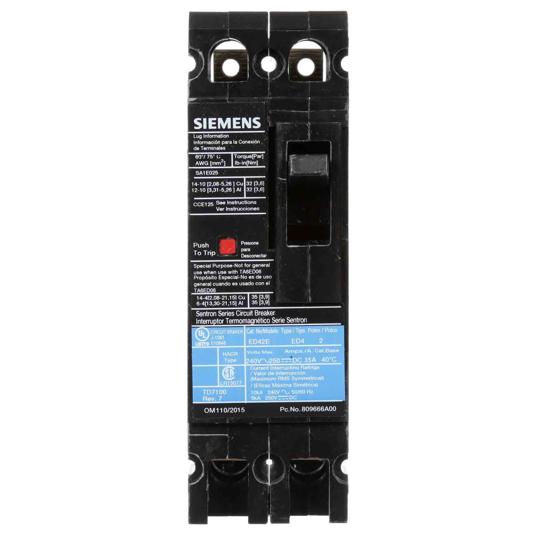 ED42B020 - Siemens - 20A 480V 2 Pole Circuit Breakers