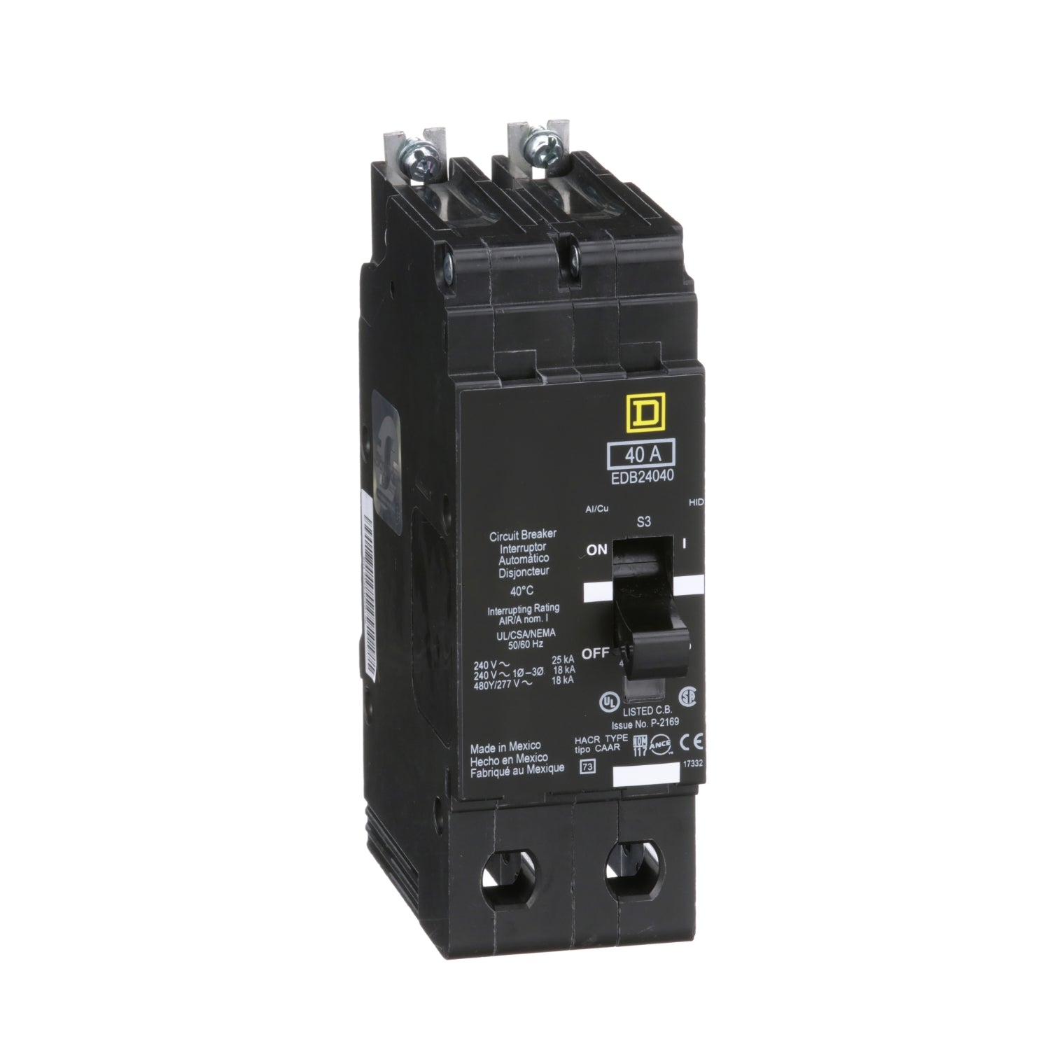 EDB24040 - Schneider Electric - Bolt-On 40 Amp 2 Pole 480 Volt Square D Circuit Breaker