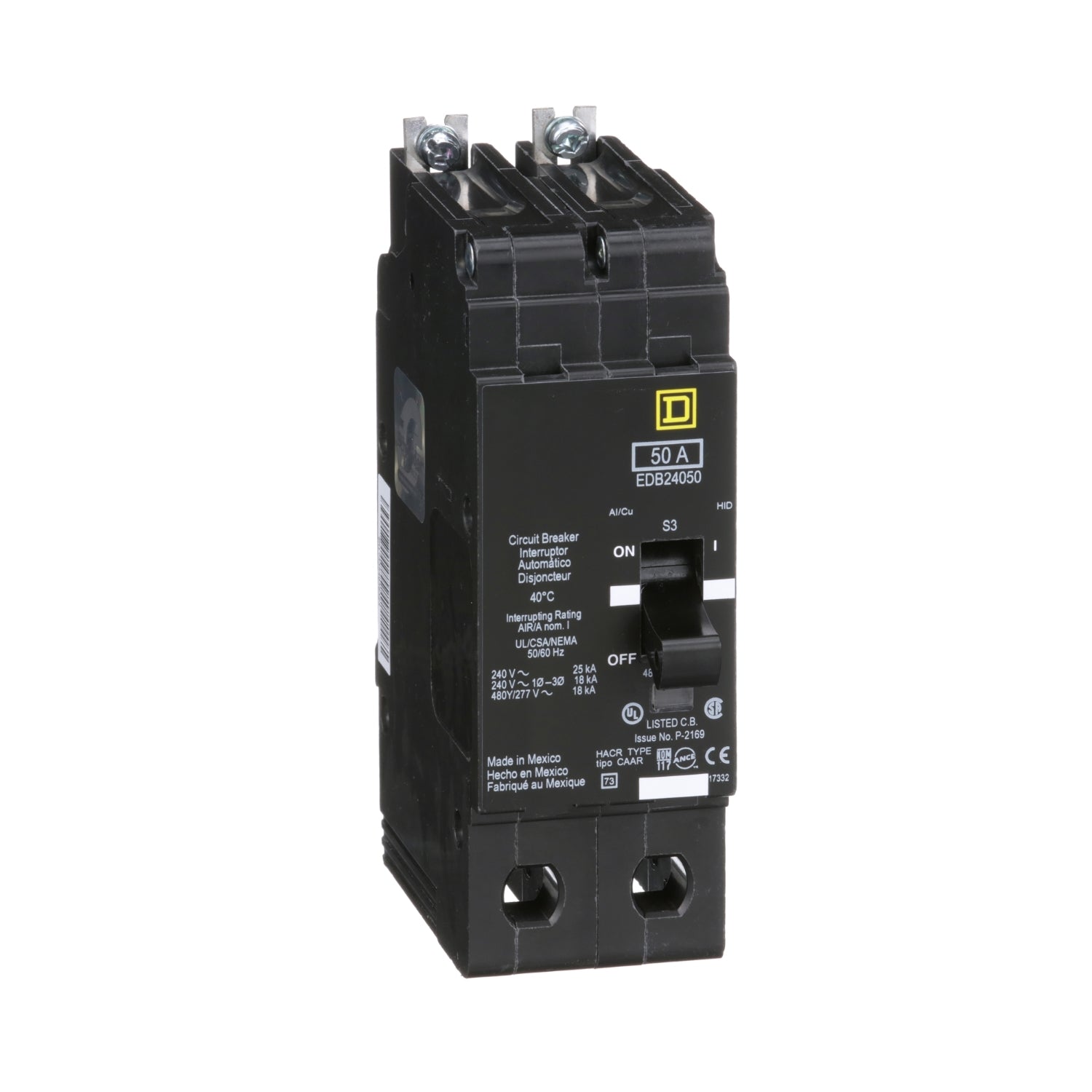 EDB24050 - Schneider Electric - Bolt-On 50 Amp 2 Pole 480 Volt Square D Circuit Breaker