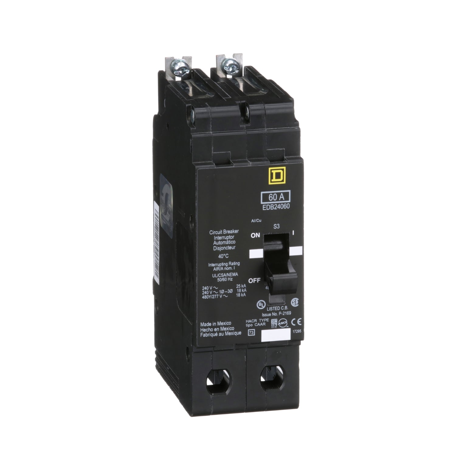 EDB24060 - Schneider Electric - Bolt-On 60 Amp 2 Pole 480 Volt Square D Circuit Breaker