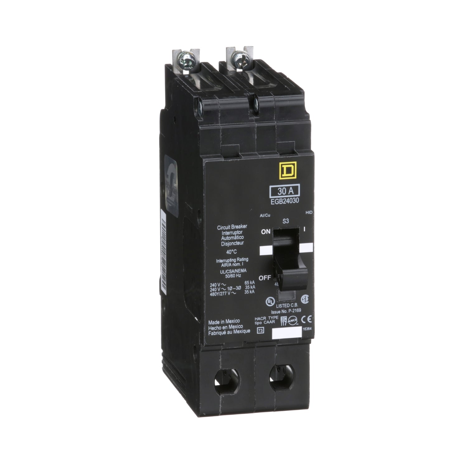 EGB24030 - Schneider Electric- Bolt-On 30 Amp 2 Pole 480 Volt Square D Molded Case Circuit Breaker