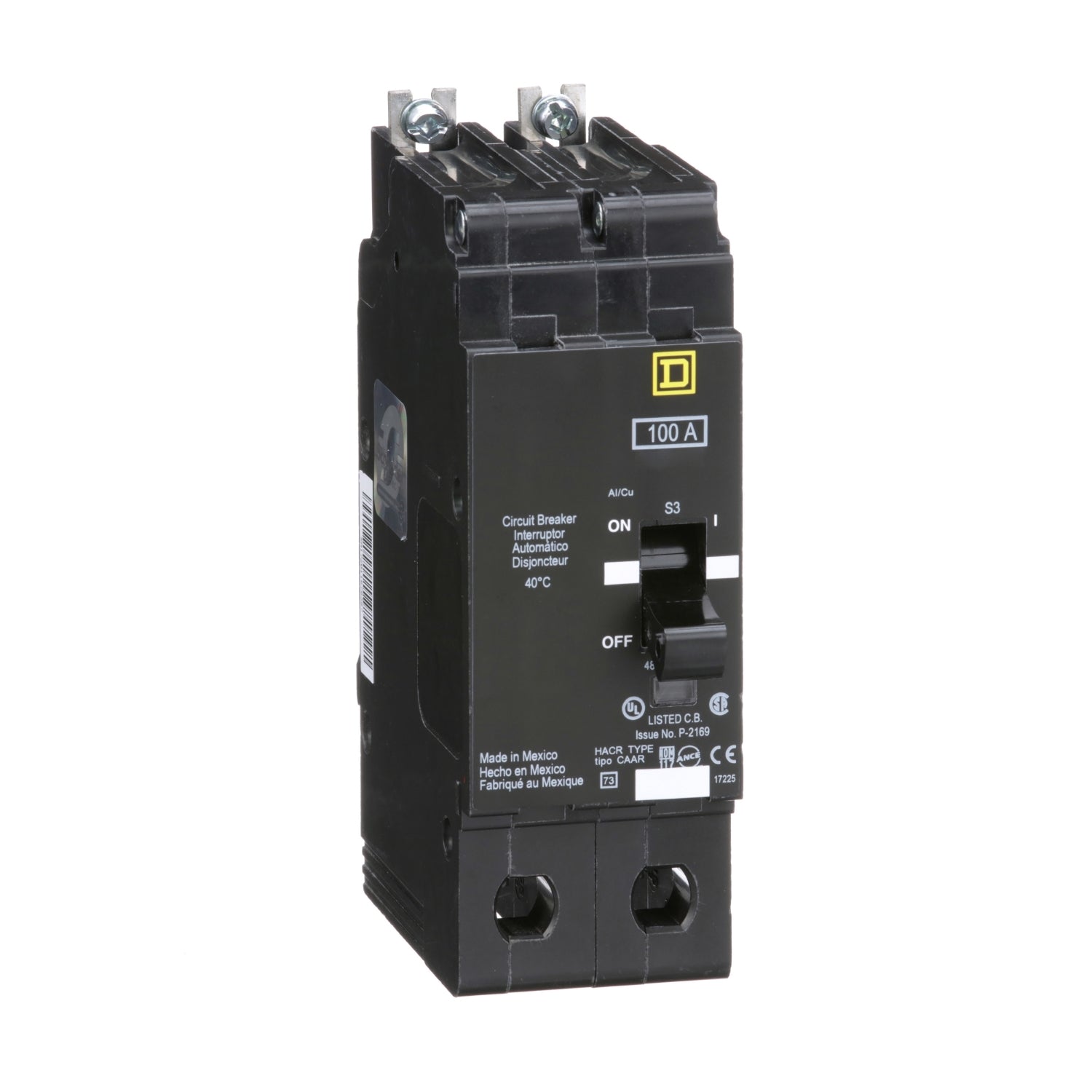 EJB24100 - Schneider Electric - Bolt-On 100 Amp 2 Pole 480 Volt Square D Molded Case Circuit Breaker
