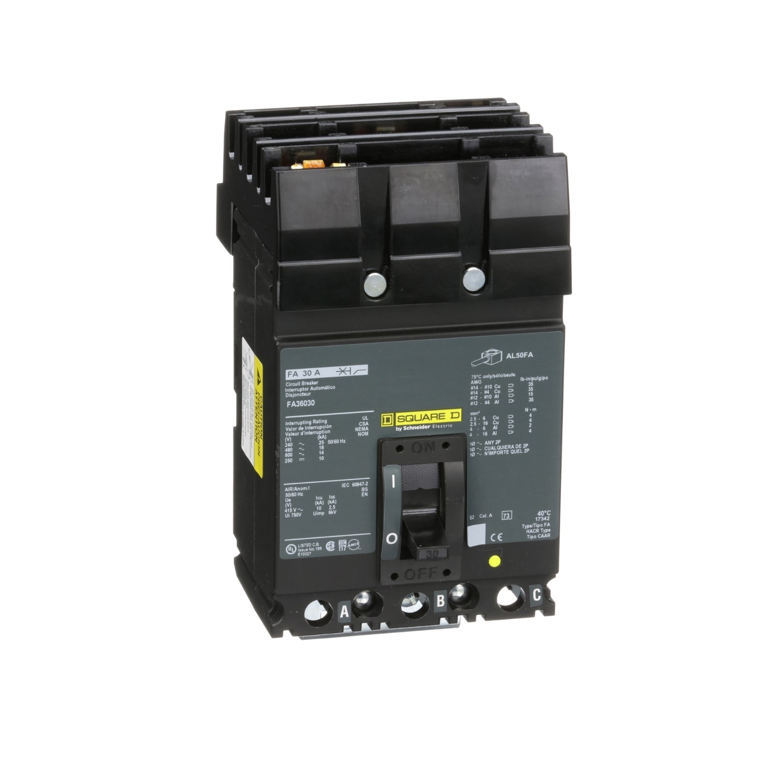 FA36030 - Schneider Electric - I-Line Plug-In - 30 Amp 3 Pole 600 Volt Square D Molded Case Circuit Breaker