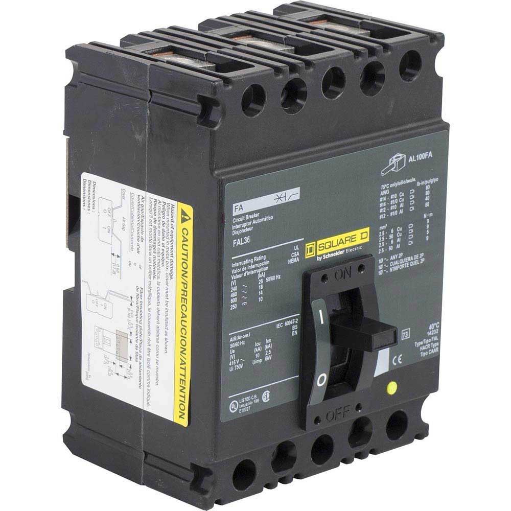 FAL36020 - Schneider Electric - Feed-Thru 20 Amp 3 Pole 600 Volt Square D Molded Case Circuit Breaker