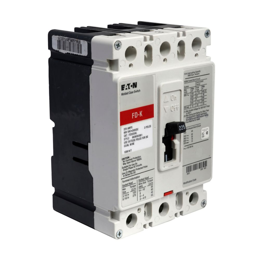 FD3225L - Eaton Cutler-Hammer - Feed Thru 225 Amp 3 Pole 600 Volt - Molded Case Circuit Breakers