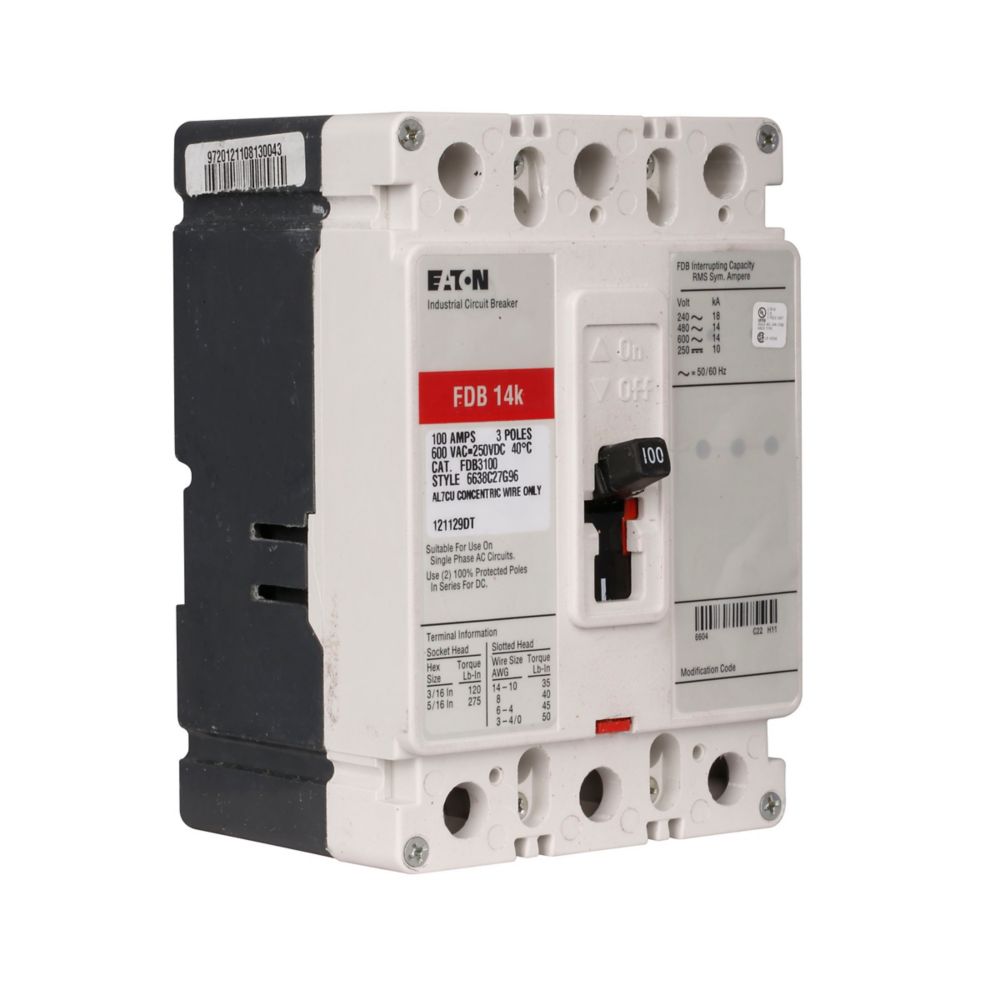 FDB3100L - Eaton Cutler Hammer - 100A Series C Complete Molded Case Circuit Breakers
