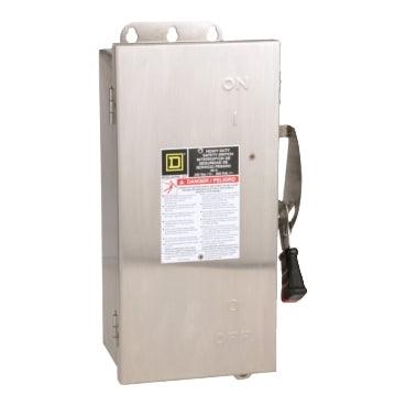 H221DS - Square D - Heavy duty 30A 240VAC/250VDC 2 wire 2 pole 7.5hp NEMA 4/4X/5 304 stainless steel Fusible safety switch