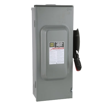 H223NRB - Square D - Heavy duty 100A 240VAC/250VDC 3 wire 2 pole 1 neutral 30hp NEMA 3R bolt on hub provision Fusible safety switch