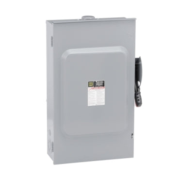 H224NRB - Square D - Heavy duty 200A 240VAC/250VDC 3 wire 2 pole 1 neutral 60hp NEMA 3R bolt on hub provision Fusible safety switch