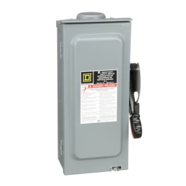 H321NRB - Square D - Heavy duty 30A 240VAC/250VDC 4 wire 3 pole 1 neutral 7.5hp NEMA 3R bolt on hub provision Fusible safety switch