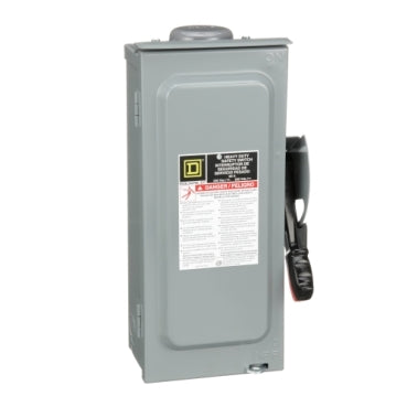 H322NRB - Square D - Heavy duty 60A 240VAC/250VDC 4 wire 3 pole 1 neutral 15hp NEMA 3R bolt on hub provision Fusible safety switch