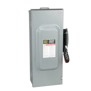 H323NRB - Square D - Heavy duty 100A 240VAC/250VDC 4 wire 3 pole 1 neutral 30hp NEMA 3R bolt on hub provision Fusible safety switch