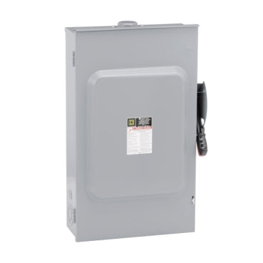 H324NRB - Square D - Heavy duty 200A 240VAC/250VDC 4 wire 3 pole 1 neutral 60hp NEMA 3R bolt on hub provision Fusible safety switch