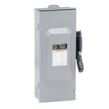 H363NRB - Square D - Heavy duty 100A 600VAC/DC 4 wire 3 pole 1 neutral 100hp NEMA 3R bolt on hub provision Fusible safety switch