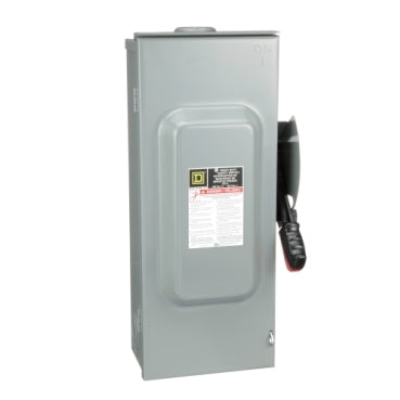 H363RB - Square D - Heavy duty 100A 600VAC/DC 3 wire 3 pole 100hp NEMA 3R bolt on hub provision Fusible safety switch