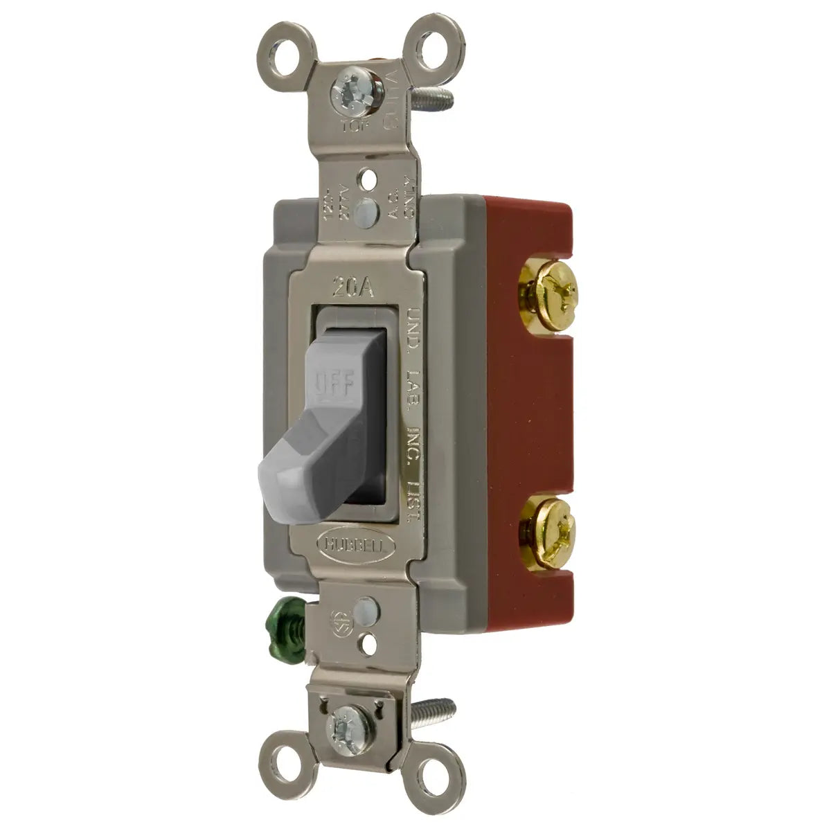 HBL1221GY - Hubbell Wiring Device-Kellems - 20A 120/277V AC Single-Pole Back and Side Wired Toggle Switch