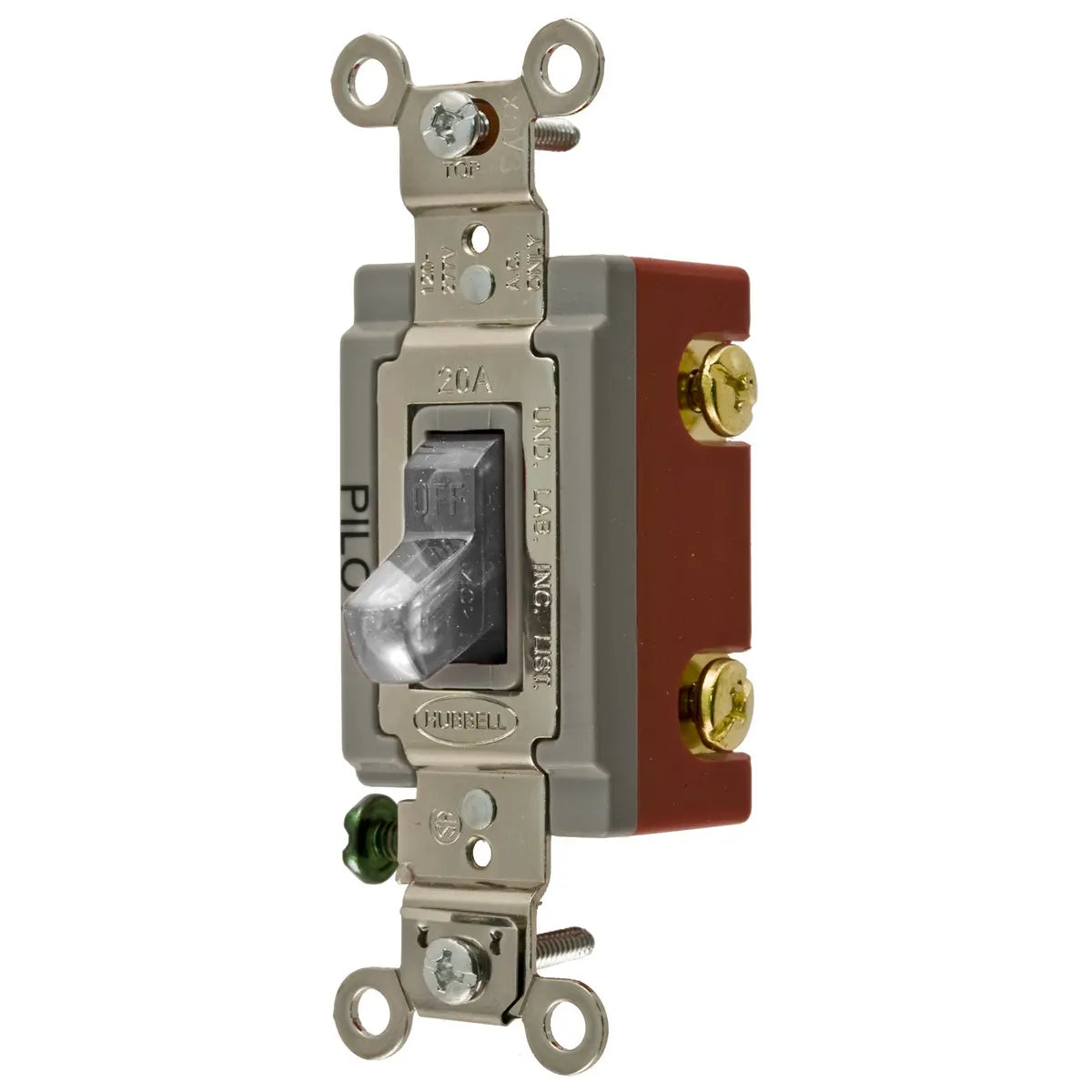 HBL1221PLC - Hubbell Wiring Device-Kellems - 20A 120/277V AC Single-Pole Back and Side Wired Pilot Light Clear Toggle Switch