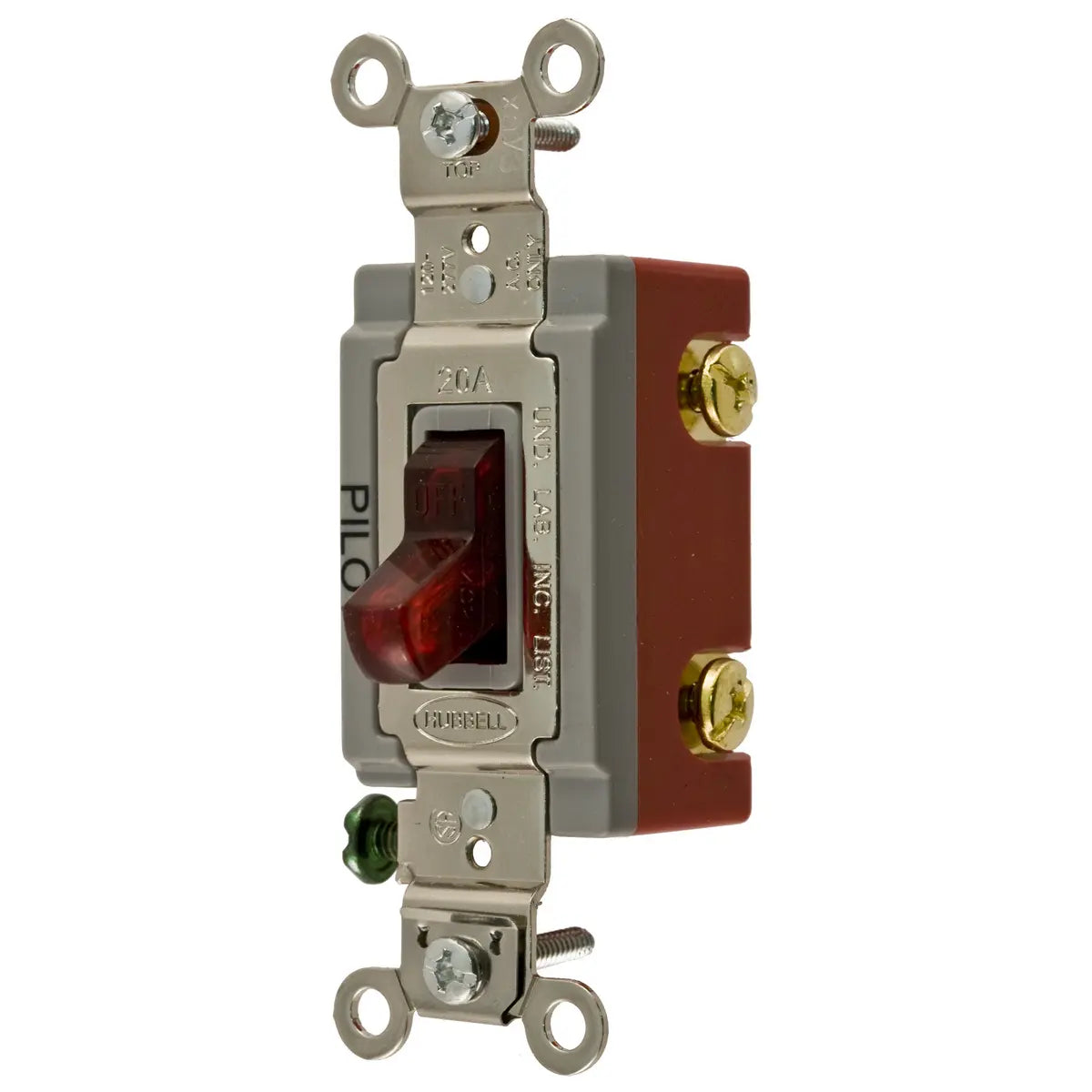 HBL1221PL - Hubbell Wiring Device-Kellems - 20A 120/277V AC Single-Pole Back and Side Wired Pilot Light Toggle Switch