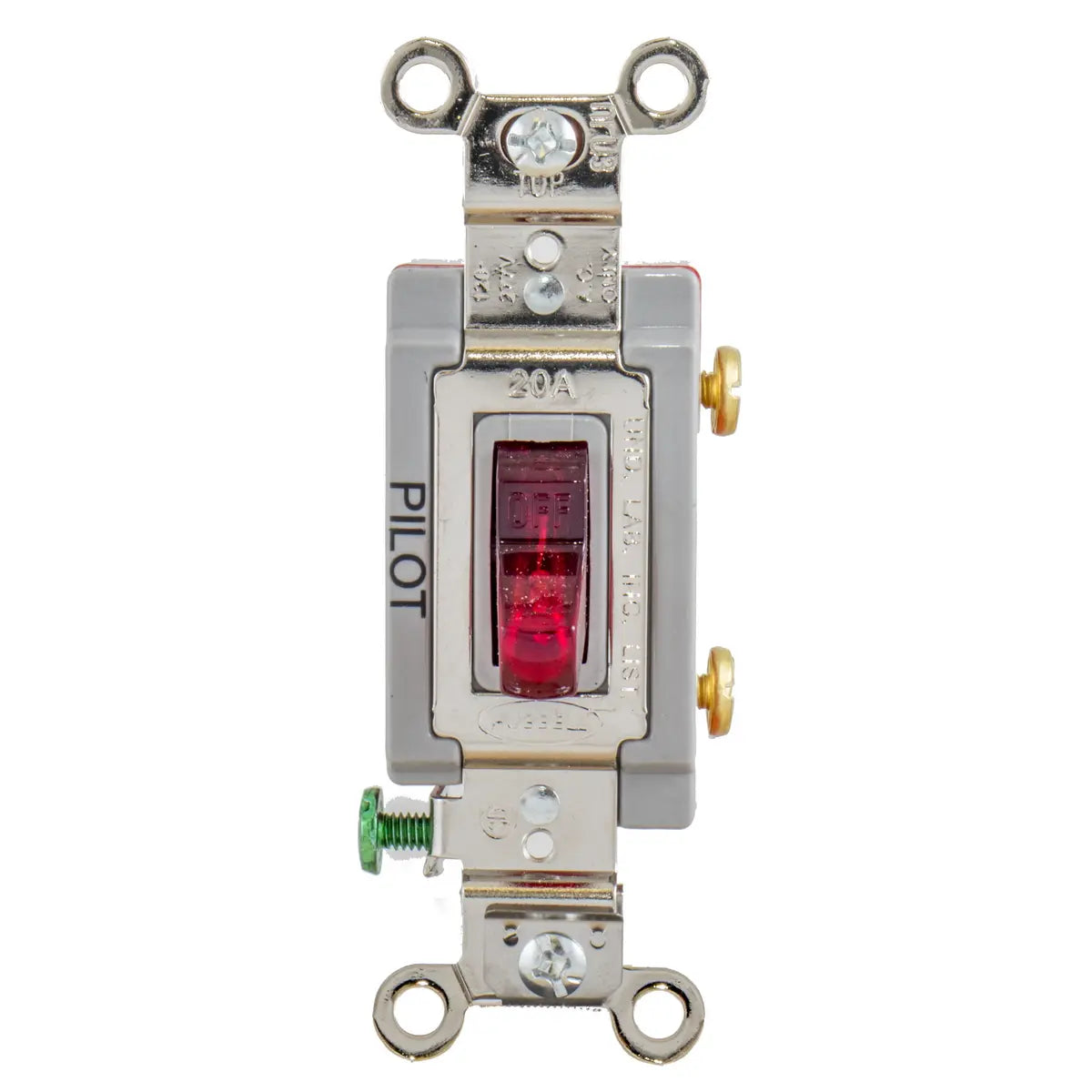 HBL1221PL - Hubbell Wiring Device-Kellems - 20A 120/277V AC Single-Pole Back and Side Wired Pilot Light Toggle Switch